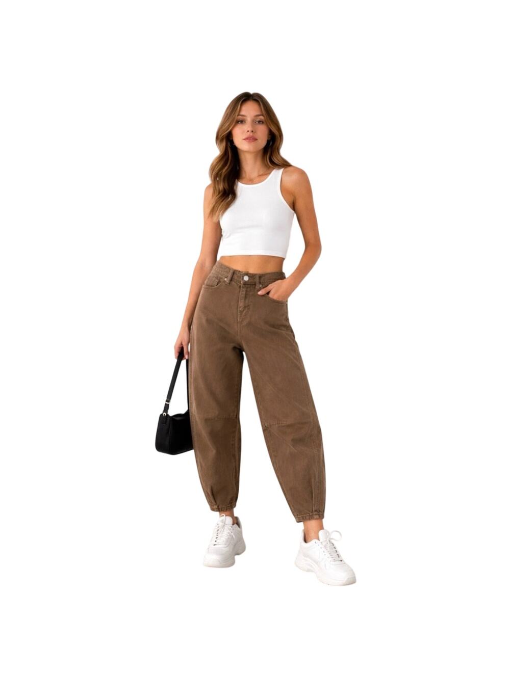 OAT New York Brown Barrel Jeans High Rise Cropped Balloon Leg Size 0 / 25